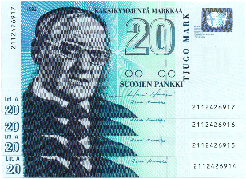 20 Markkaa 1993 Litt.A 211242691X UNC